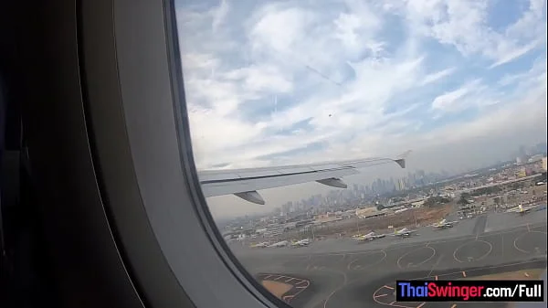 Thai teen girlfriend on an airplane and on boyfriends big cock in the hotel